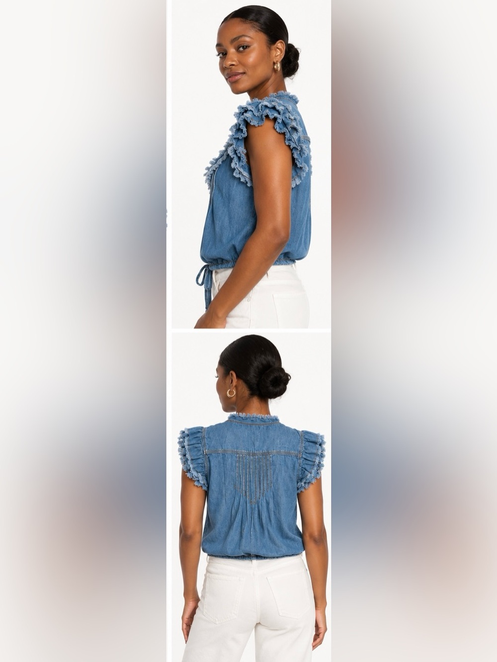 Current / Elliott Chambray Ruffle Top